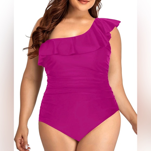 Aqua Eve Other - NWT AquaEve PlusSize Women One Piece Swimsuit One Shoulder Ruffle Tummy Control